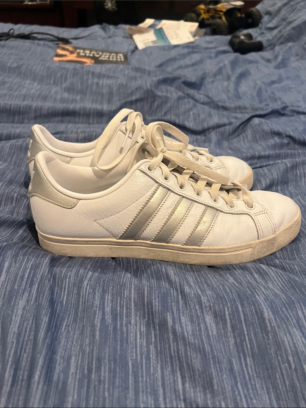 adidas Women's White Sneakers with Silver Stripes